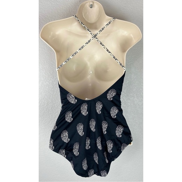 Madewell Black One Piece Swimsuit with White Pasley Print, size 2 - Picture 4 of 7